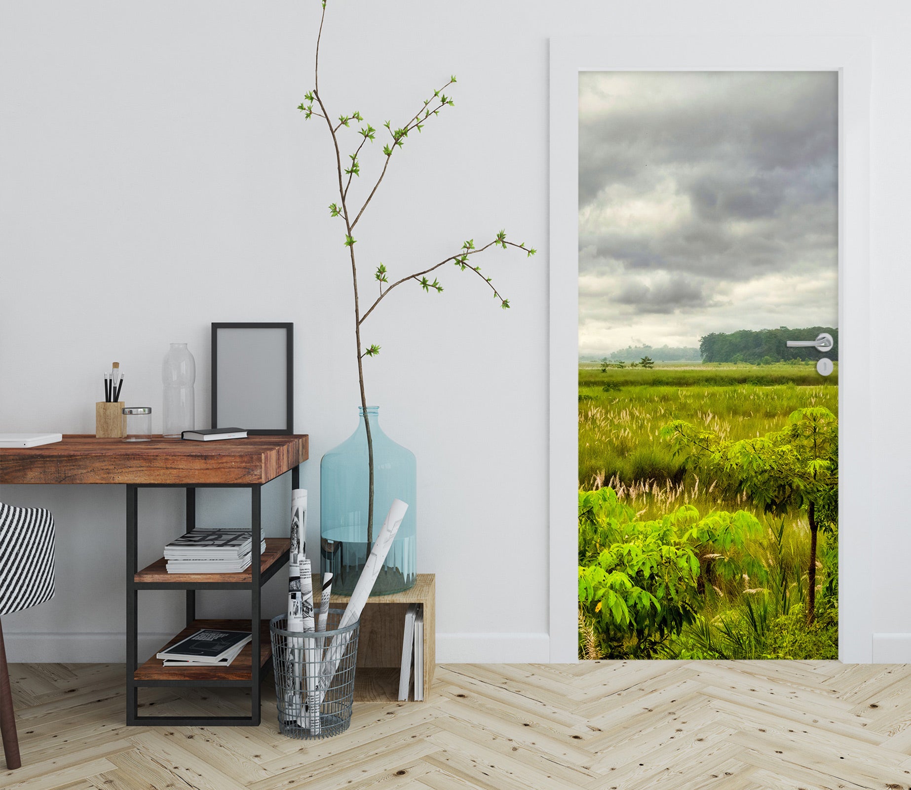 3D Grass Sky Dark Clouds 107223 Beth Sheridan Door Mural