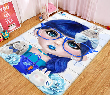 3D Blue Girl Bunny 8527 Sheena Pike Rug Non Slip Rug Mat