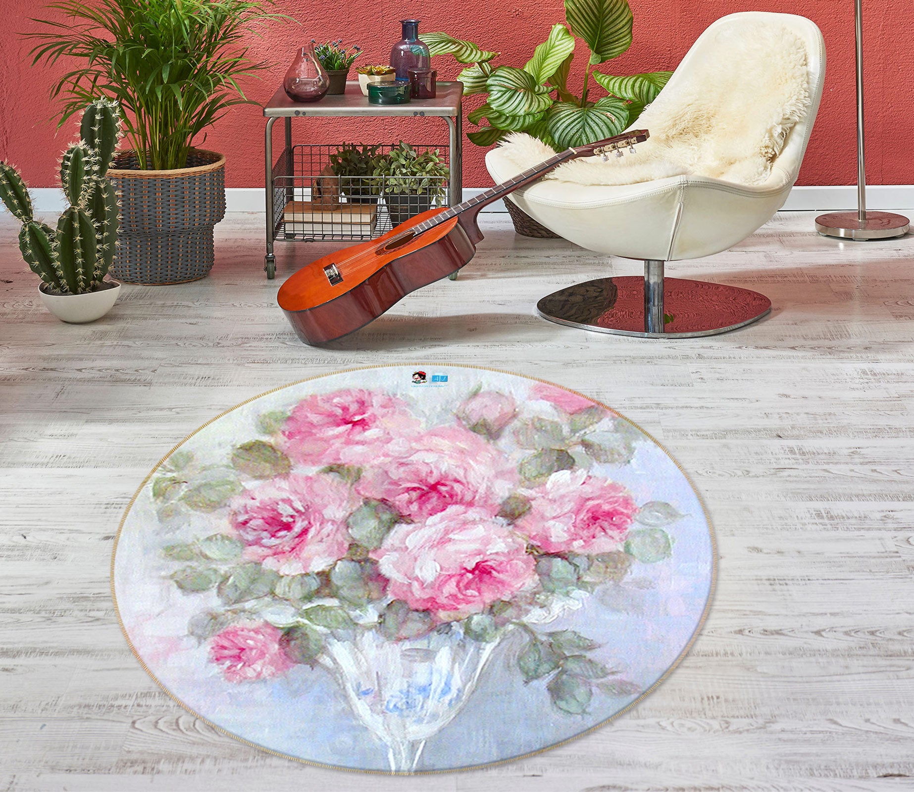 3D Flower Vase 1182 Debi Coules Rug Round Non Slip Rug Mat