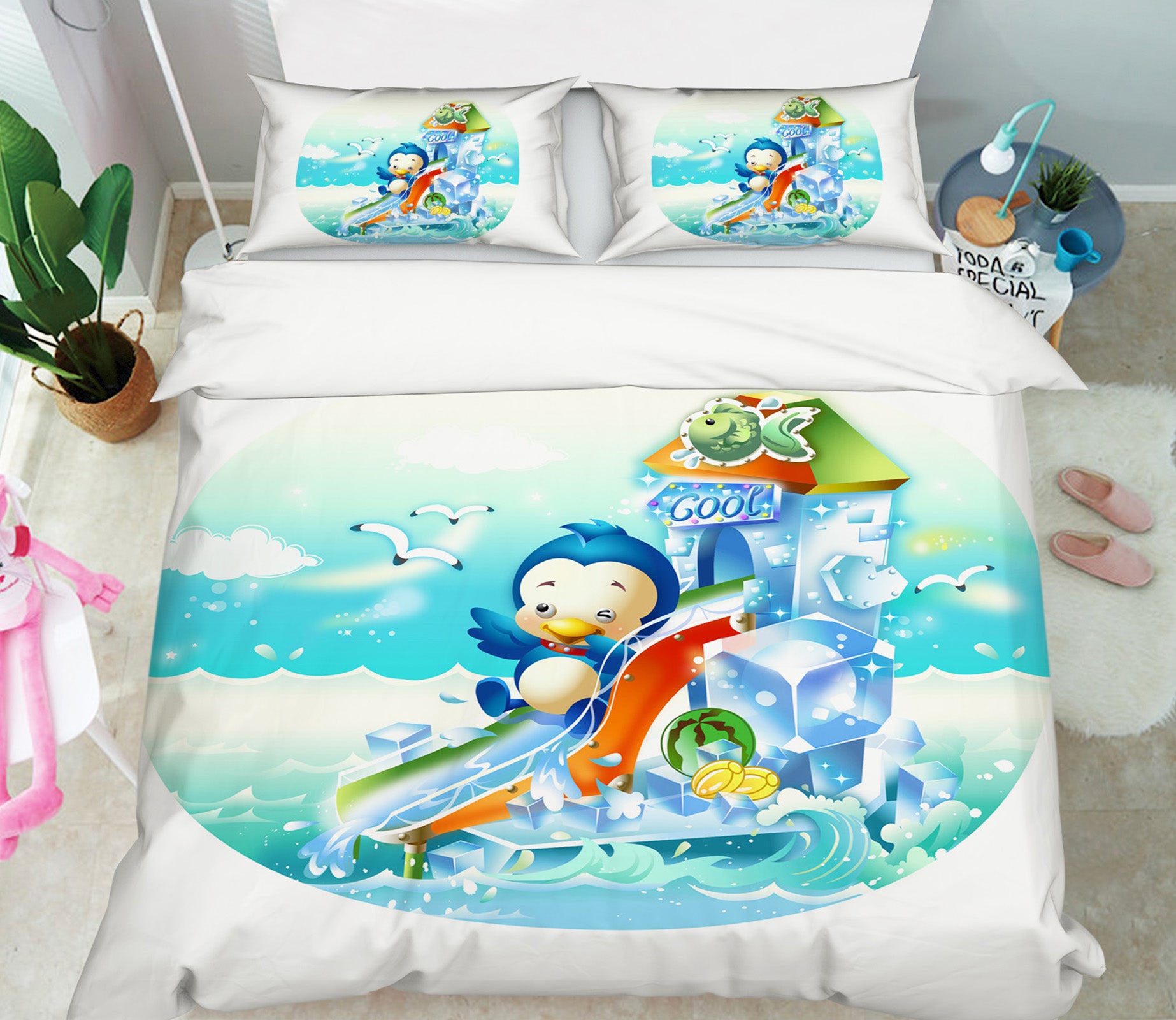 3D Penguin Slide 67019 Bed Pillowcases Quilt