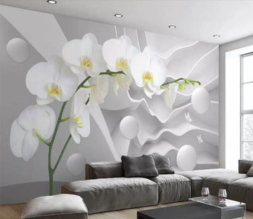 3D Blooming White Flowers WC183 Wall Murals