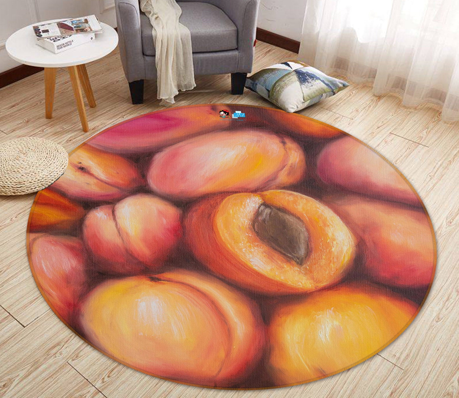 3D Peach 18160 Marina Zotova Rug Round Non Slip Rug Mat