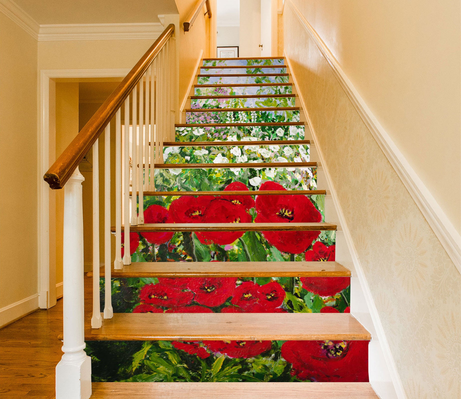 3D Red Flowers White Floral 90147 Allan P. Friedlander Stair Risers