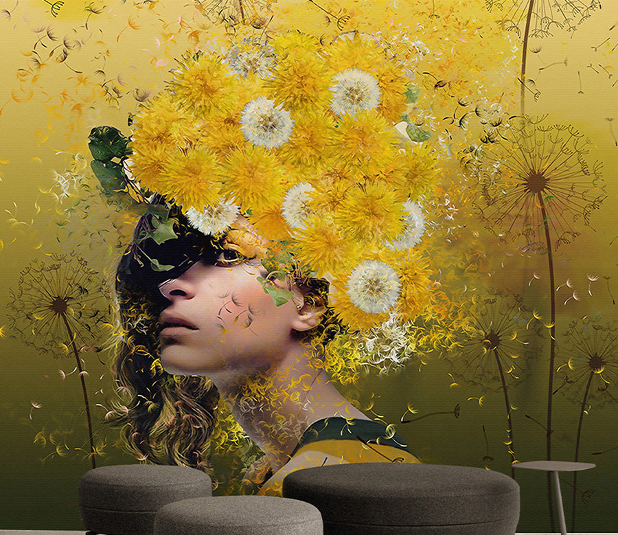 3D Woman Dandelion WG024 Wall Murals