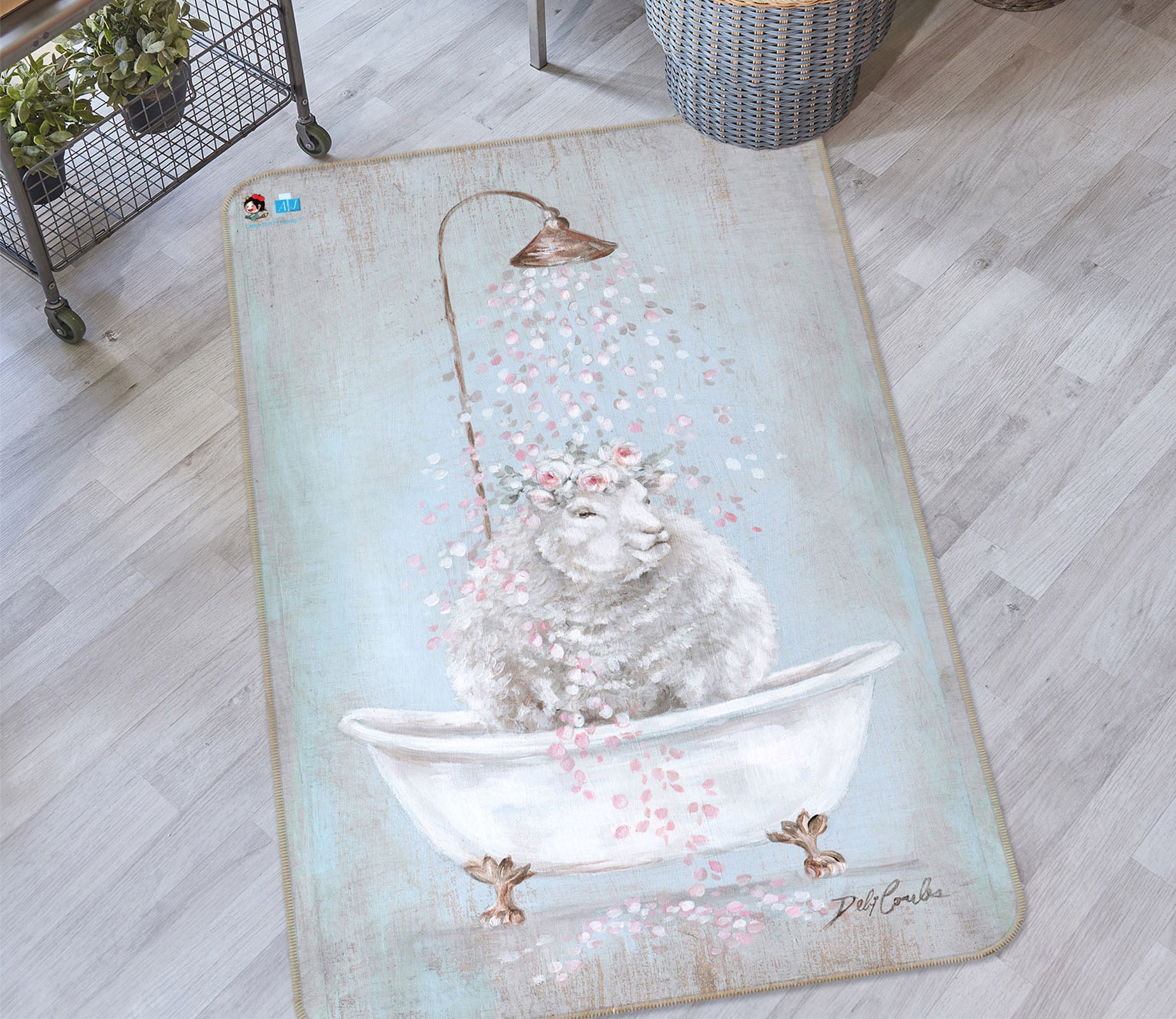 3D Bath Sheep 0189 Debi Coules Rug Non Slip Rug Mat