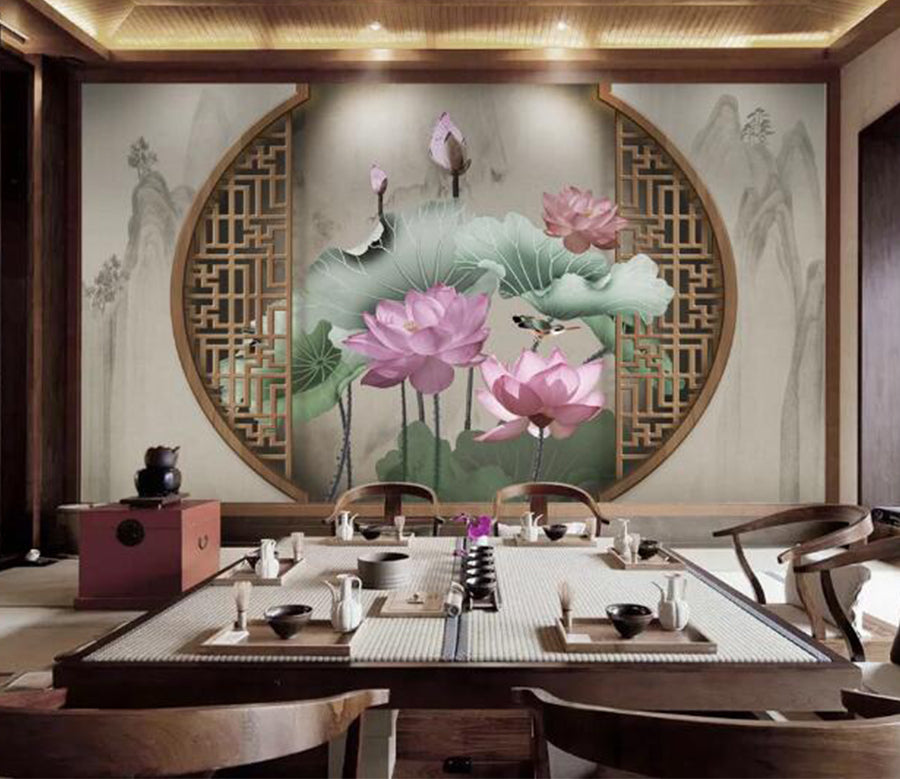 3D Lotus Leaf WC1788 Wall Murals