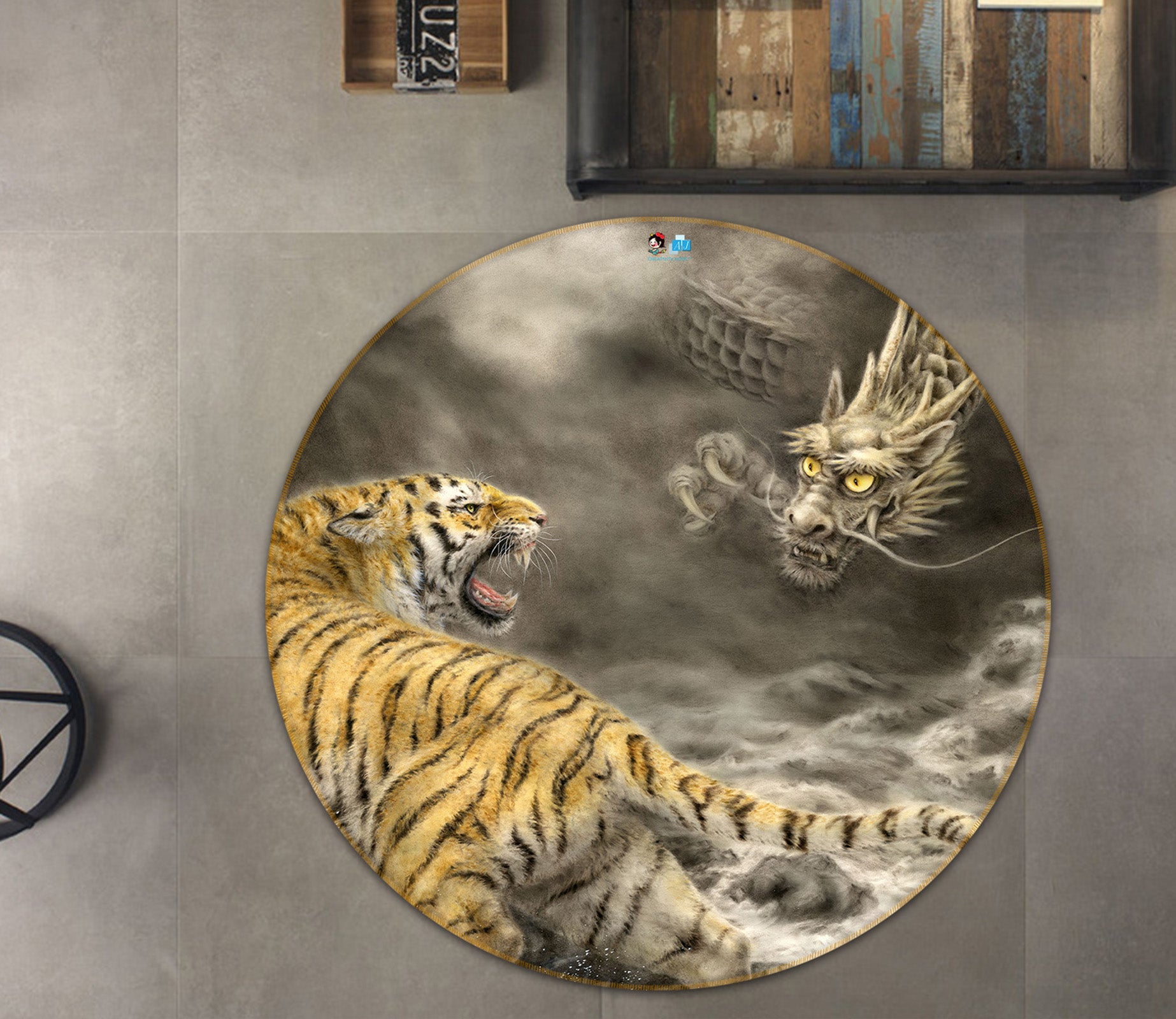 3D Dragon Tiger 6023 Kayomi Harai Rug Round Non Slip Rug Mat