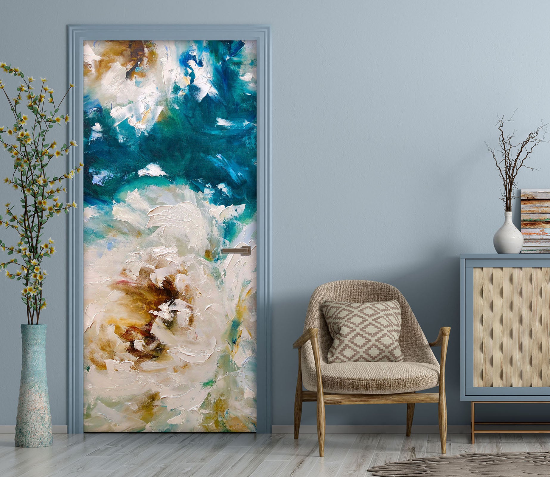 3D Blue White 3303 Skromova Marina Door Mural