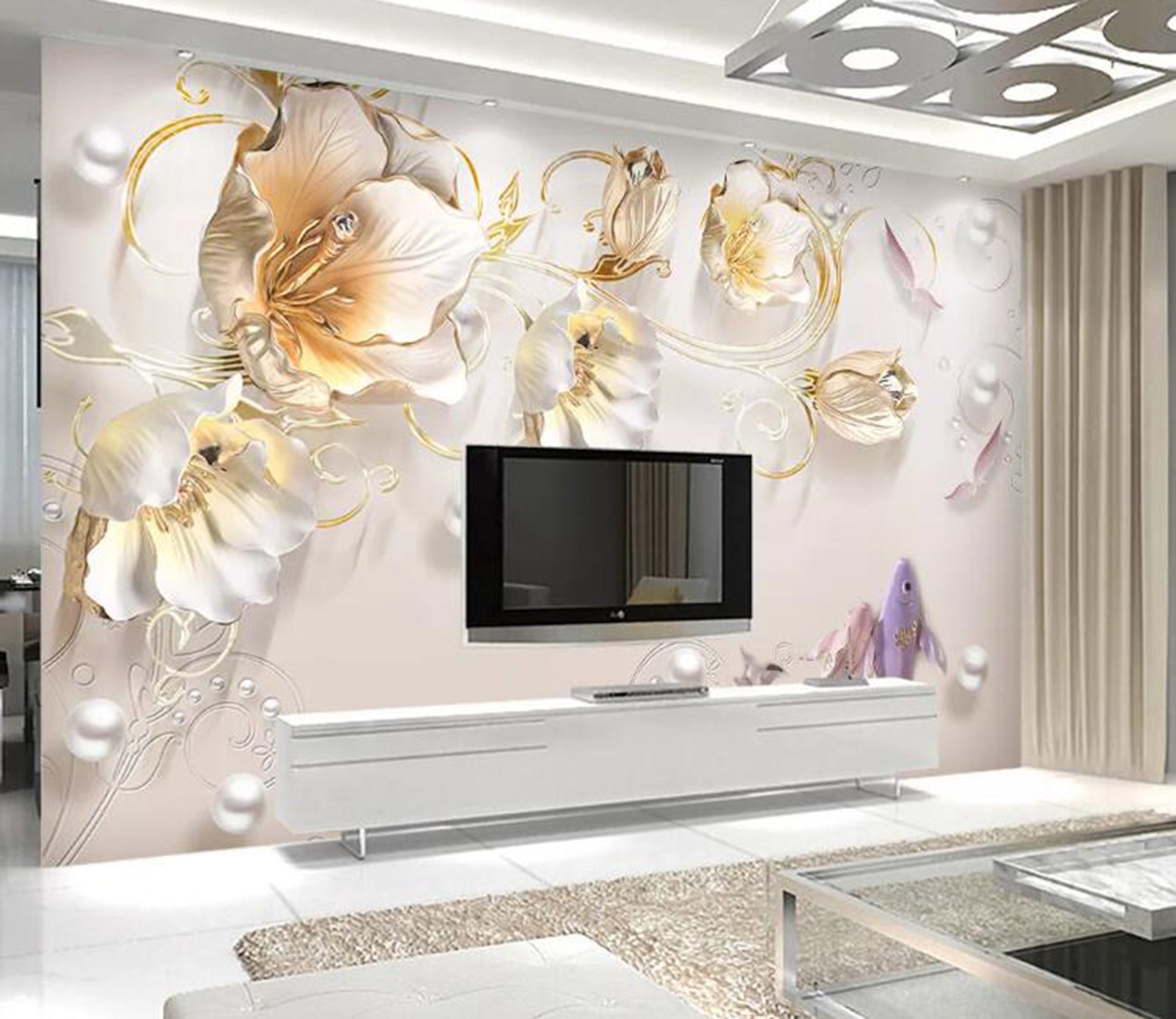 3D Golden Petals WC37 Wall Murals Wallpaper AJ Wallpaper 2 