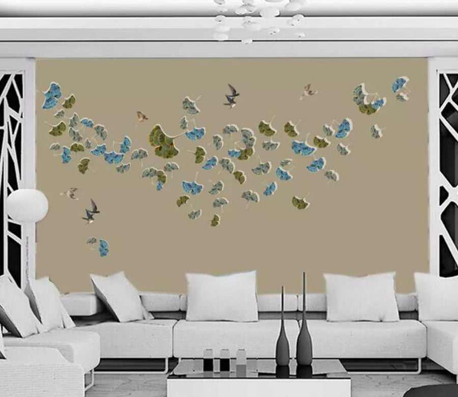 3D Swallow Leaves WG860 Wall Murals