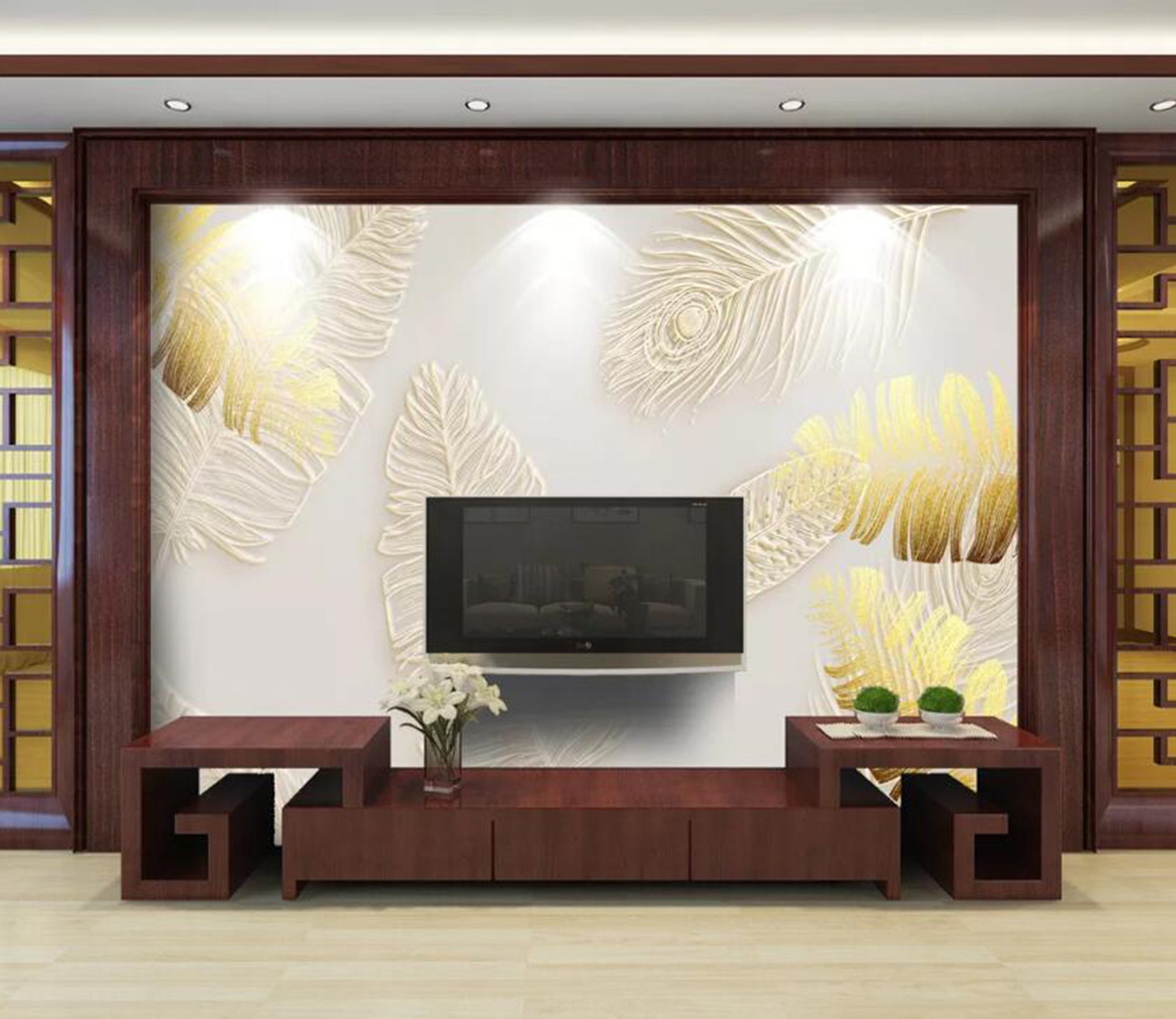 3D Golden Leaves WC94 Wall Murals Wallpaper AJ Wallpaper 2 