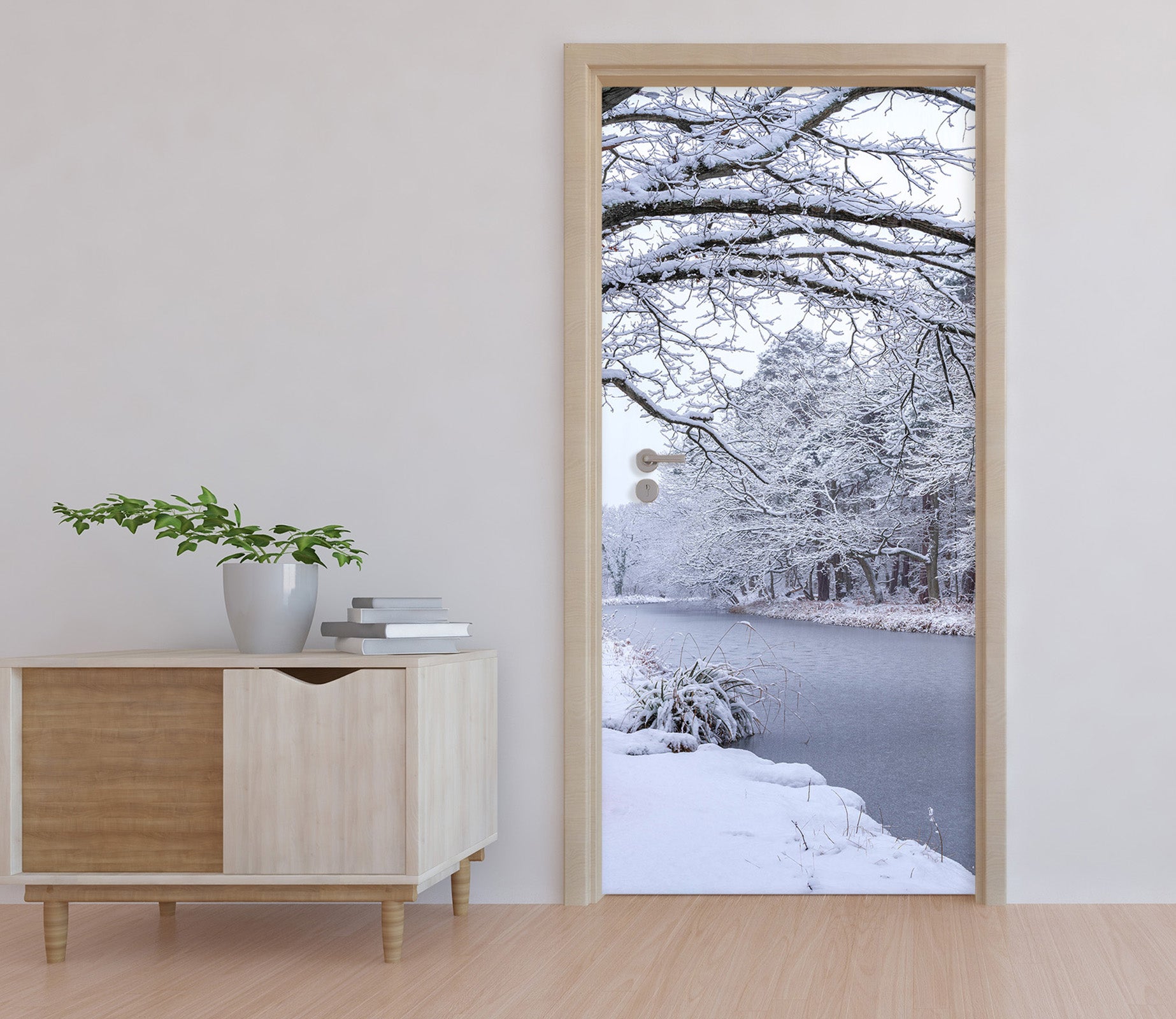 3D Snow Tree River 106206 Assaf Frank Door Mural