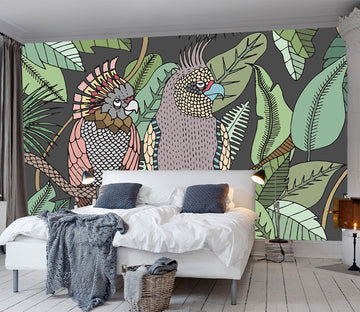 3D Parrot Leaves WG100 Wall Murals