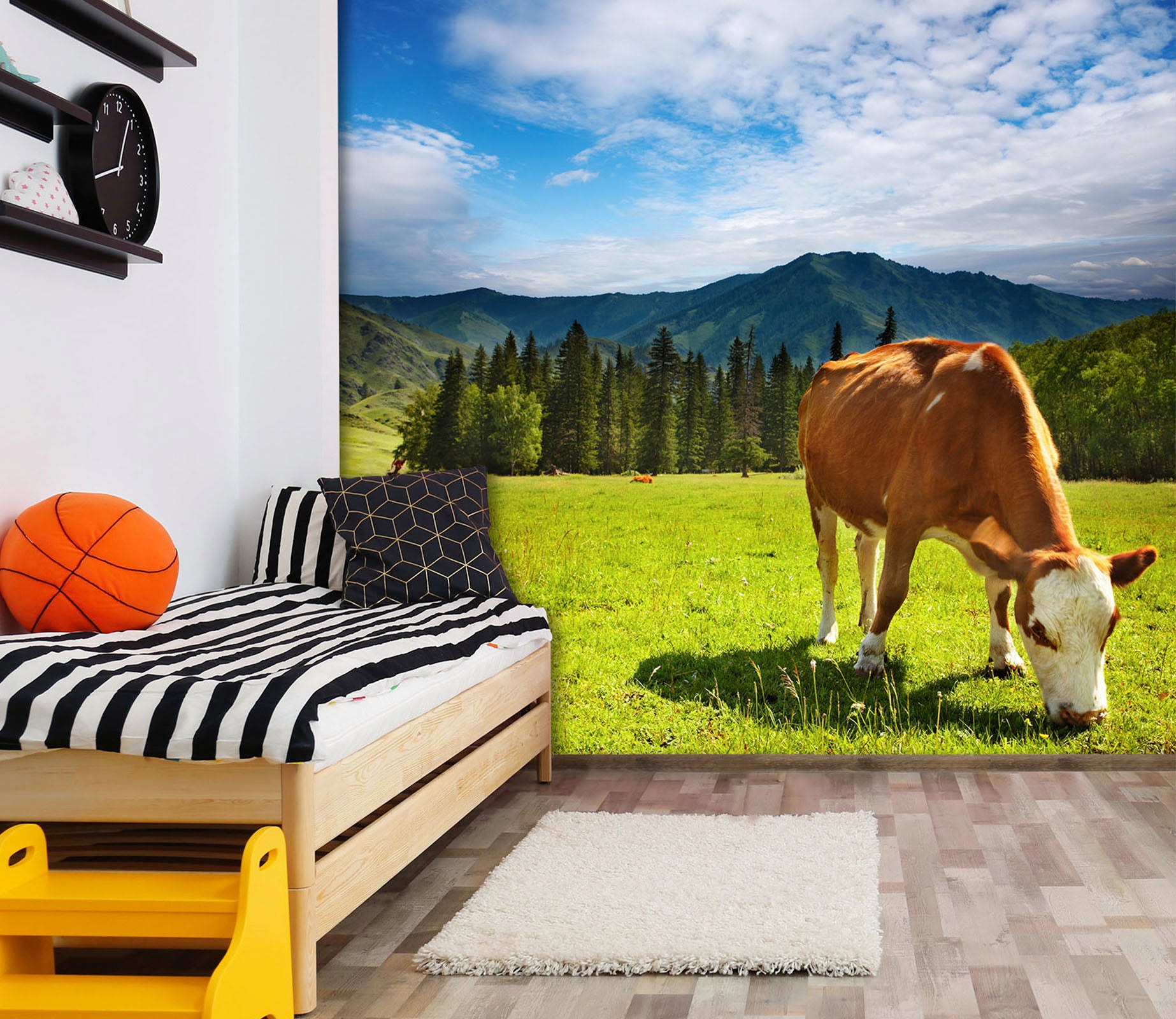 3D Forest Cow 407 Wall Murals