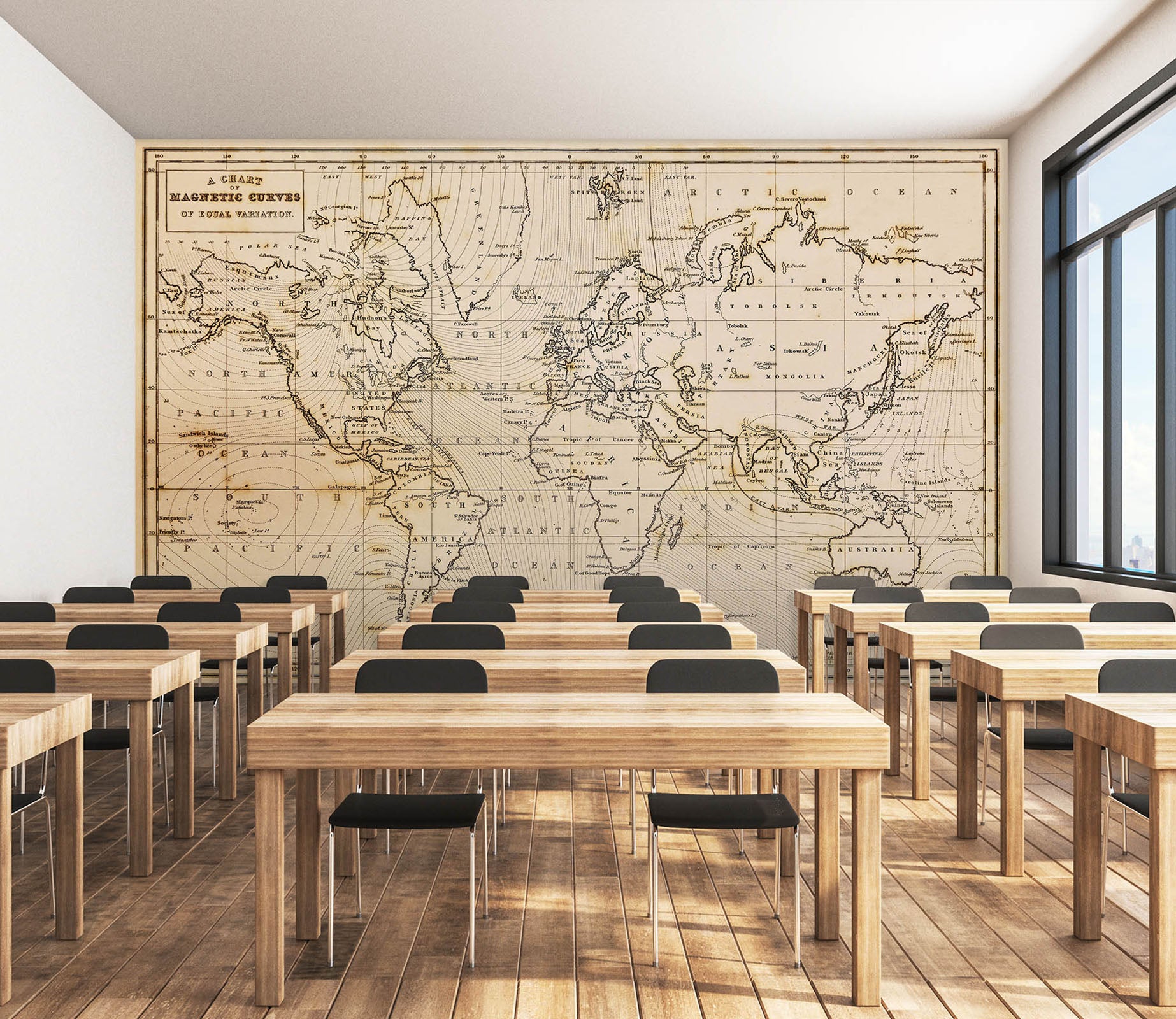 3D World Line 2032 World Map Wall Murals