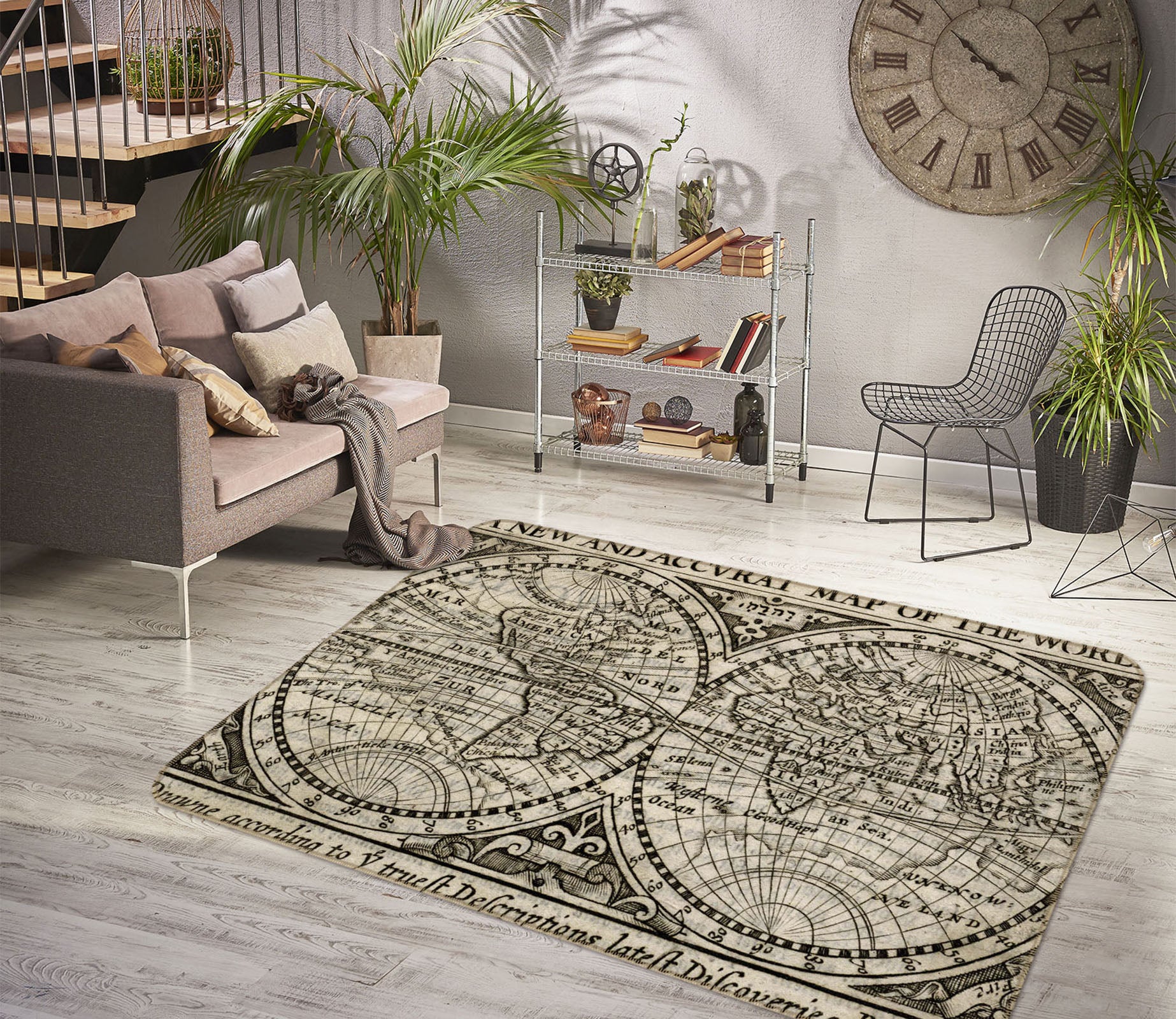 3D Gray Pattern 215 World Map Non Slip Rug Mat