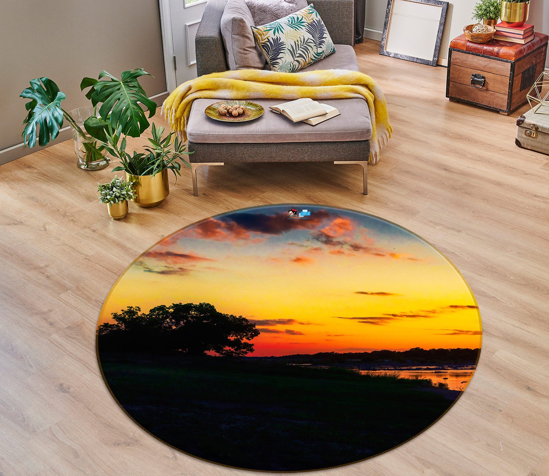 3D Sunset Cloud 5026 Beth Sheridan Rug Round Non Slip Rug Mat