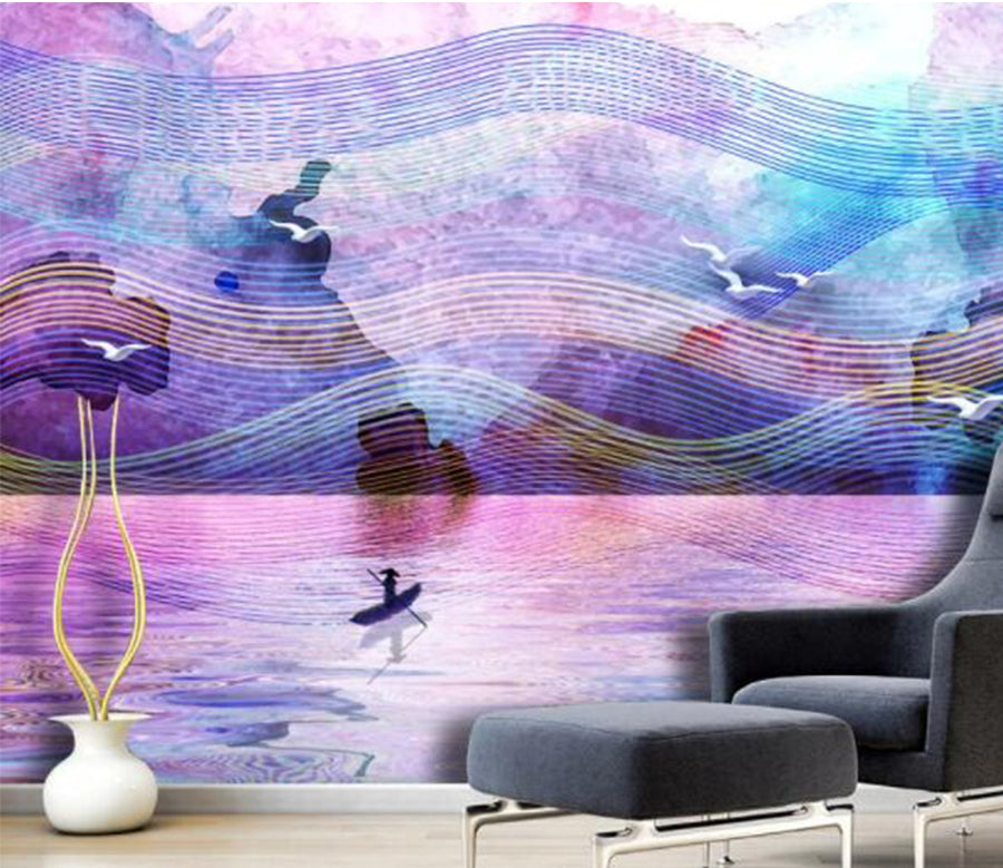 3D Purple Lake WC860 Wall Murals