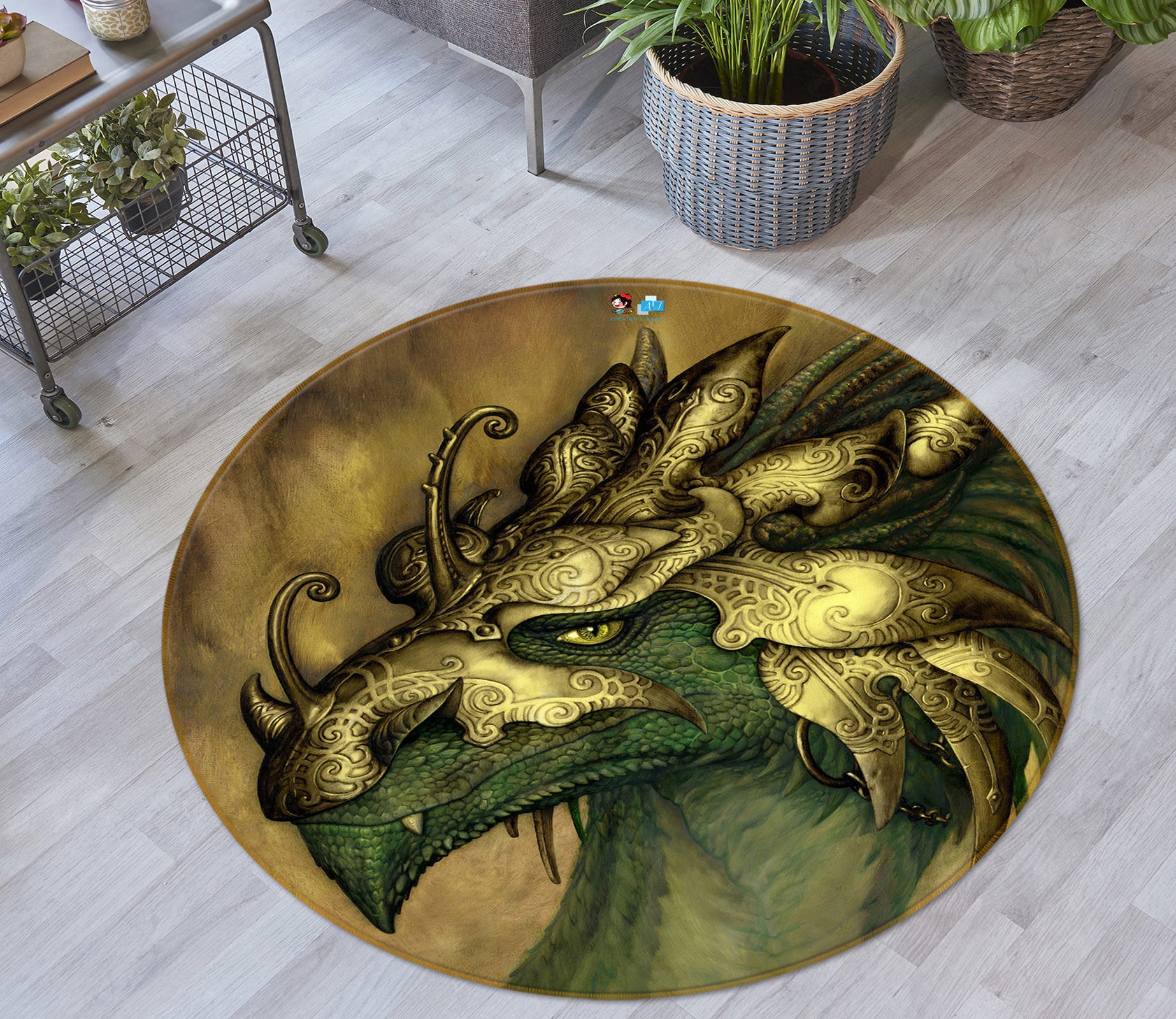 3D Dragon Head 6141 Ciruelo Rug Round Non Slip Rug Mat