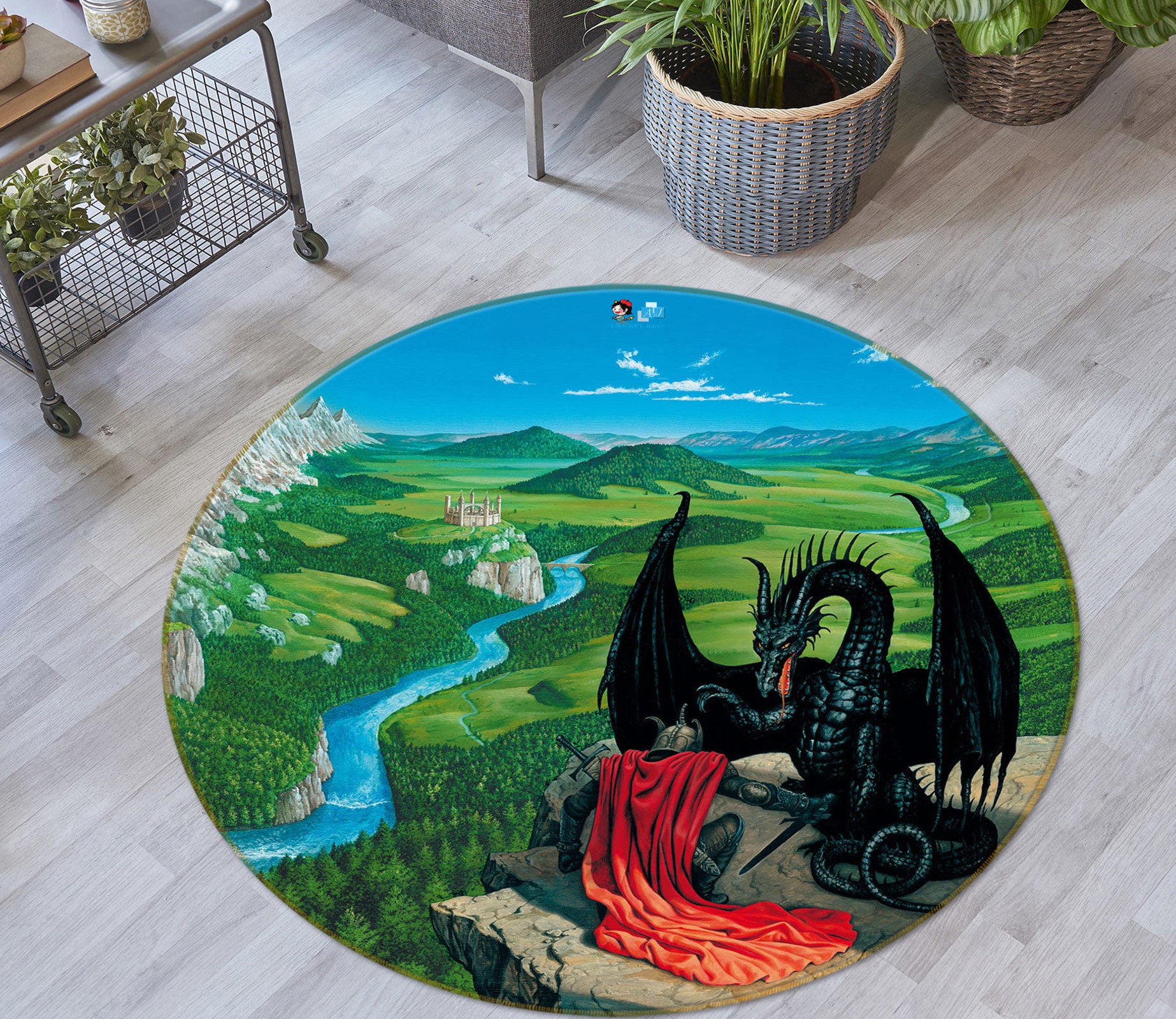 3D River Grassland Dragon Soldier 6075 Ciruelo Rug Round Non Slip Rug Mat