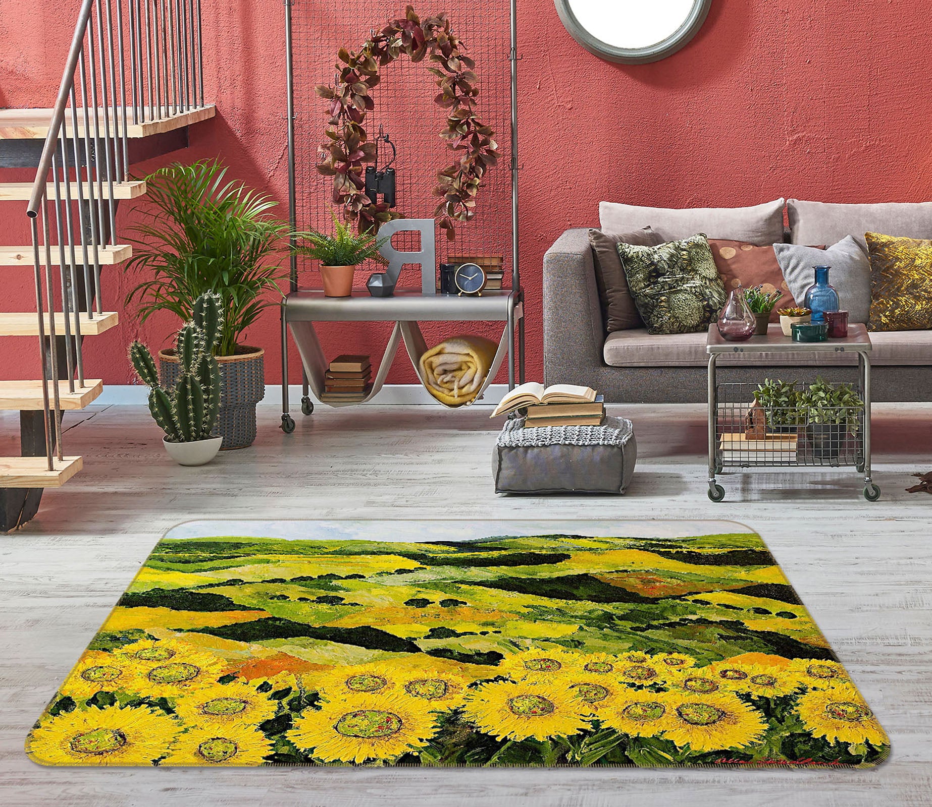 3D Sunflower Garden 1051 Allan P. Friedlander Rug Non Slip Rug Mat