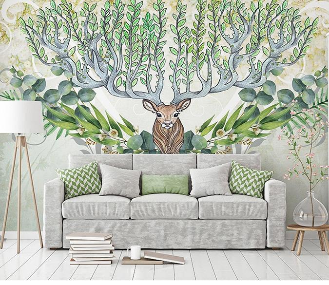 3D Elk Head Tree 213 Wall Murals Wallpaper AJ Wallpaper 2 