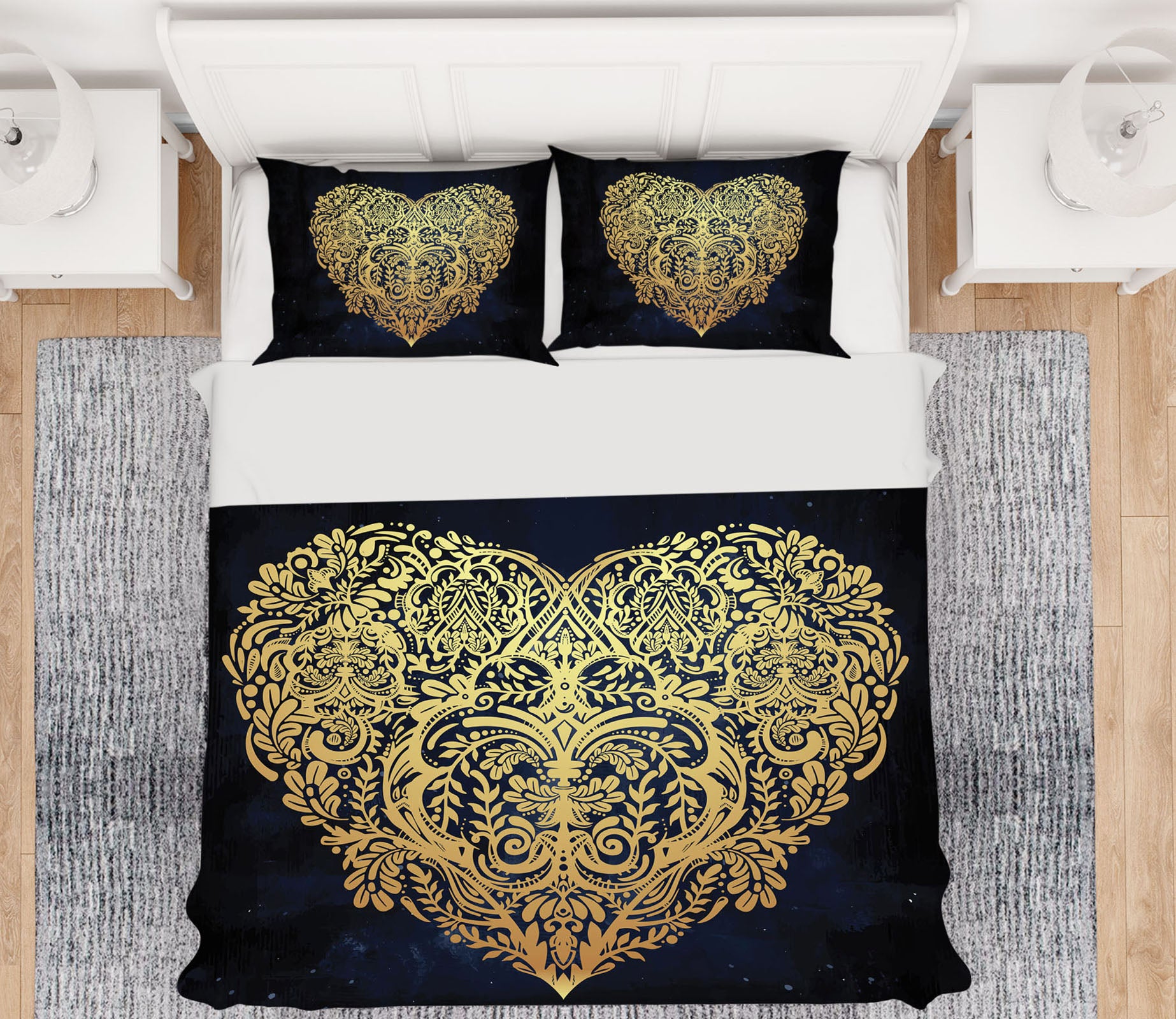 3D Heart Golden Pattern 67035 Bed Pillowcases Quilt