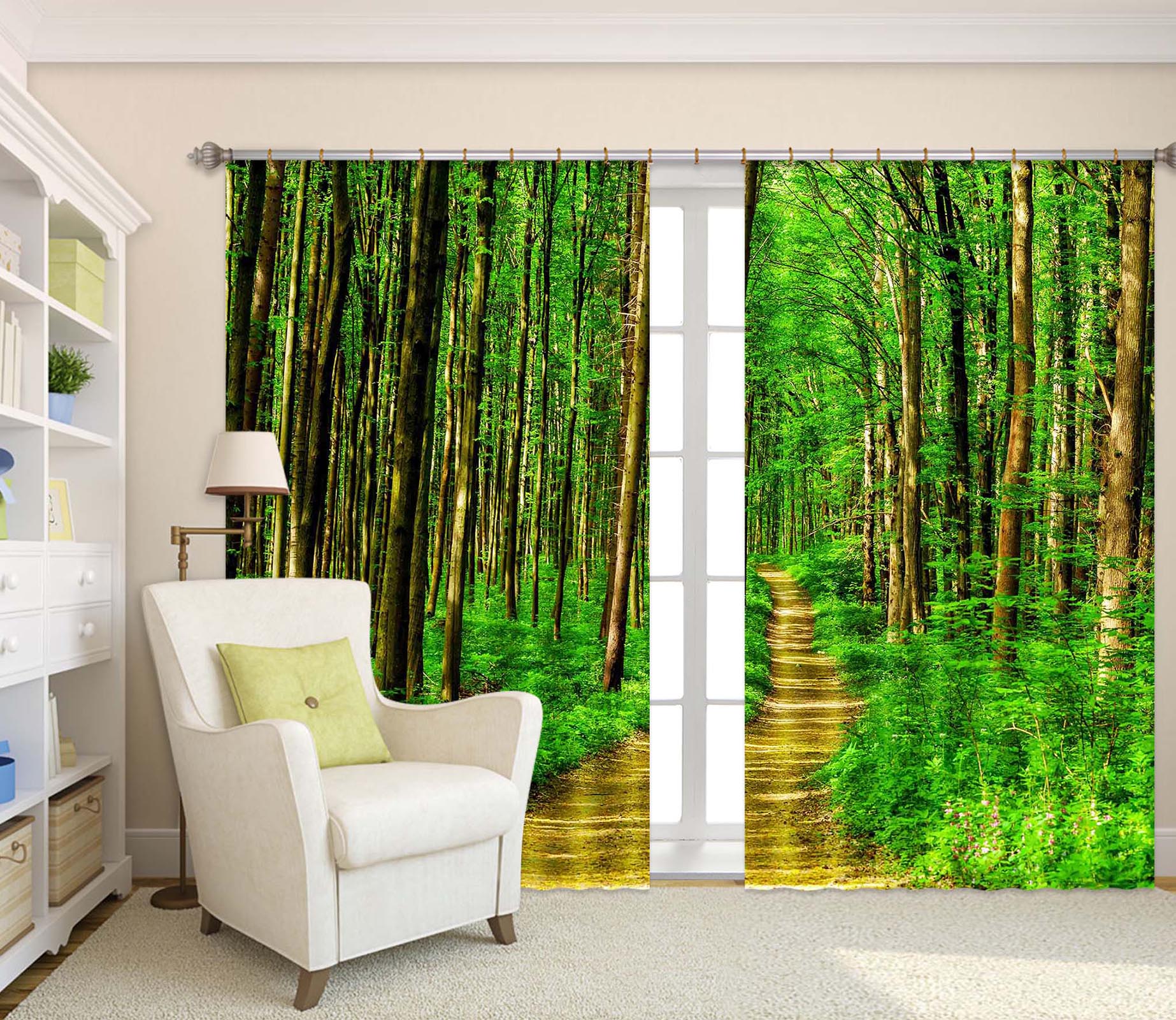 3D Green Forest 809 Curtains Drapes