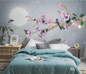 3D Purple Flower Bird WC2474 Wall Murals