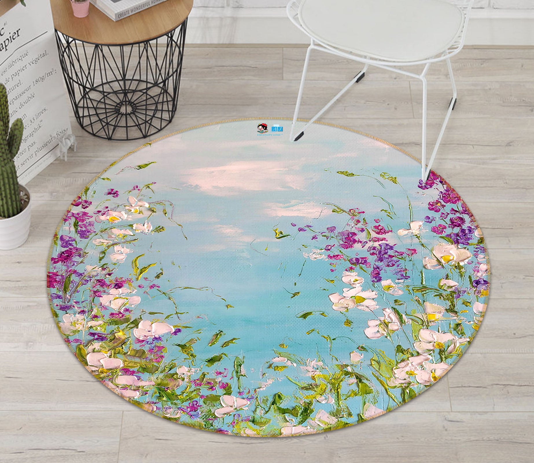 3D Paint Flower Sky 838 Skromova Marina Rug Round Non Slip Rug Mat