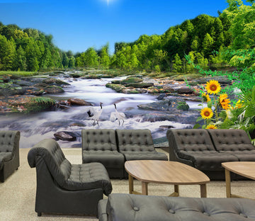 3D River Ccrane Forest 205 Wall Murals