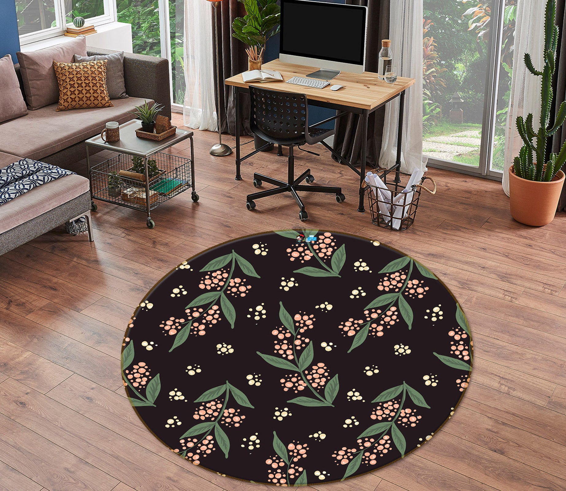 3D Flower Branch Pattern 10506 Kashmira Jayaprakash Rug Round Non Slip Rug Mat