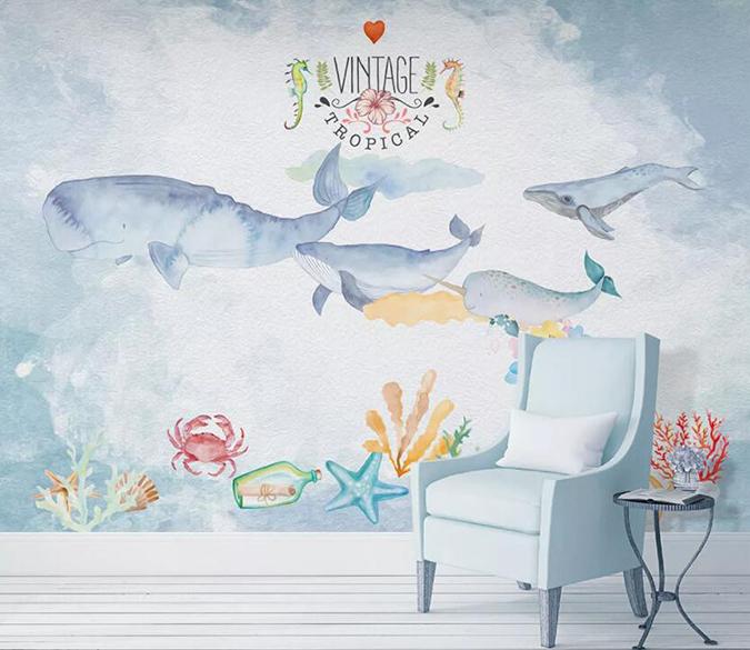 3D Cute Whale 651 Wall Murals Wallpaper AJ Wallpaper 2 