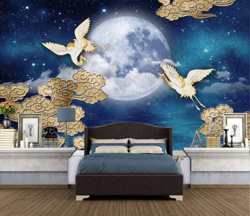 3D Moon Flying Crane WC2707 Wall Murals