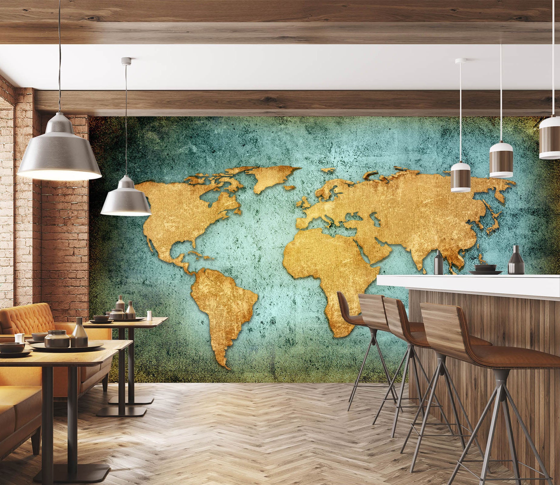 3D Gold Color Painting 2019 World Map Wall Murals