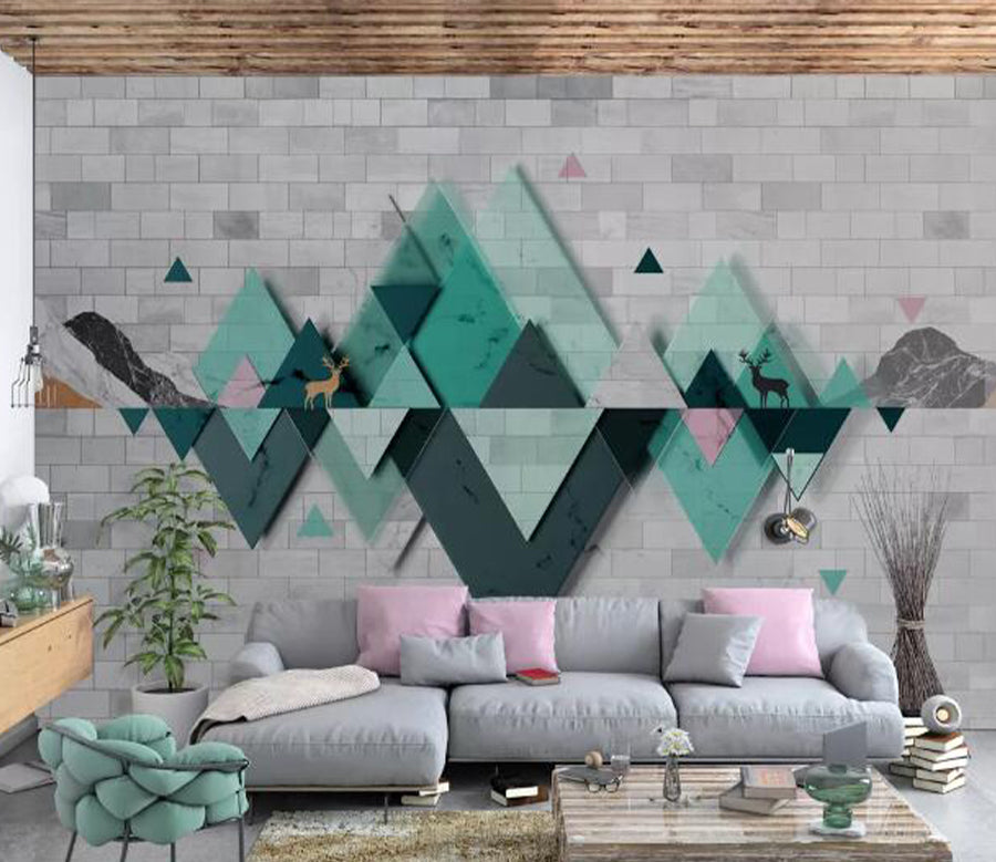 3D Green Triangle WC2414 Wall Murals