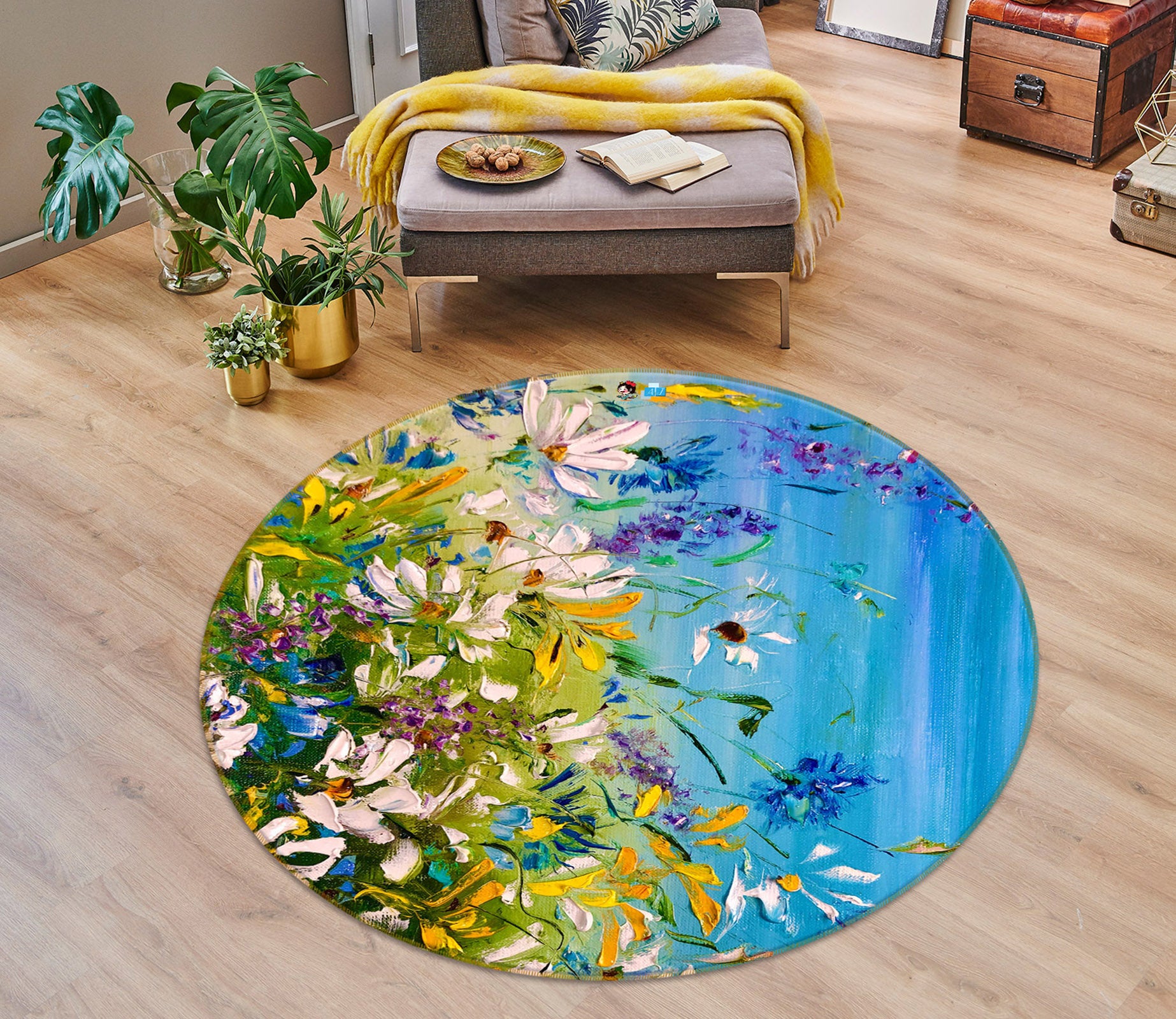 3D Colorful Daisies 884 Skromova Marina Rug Round Non Slip Rug Mat