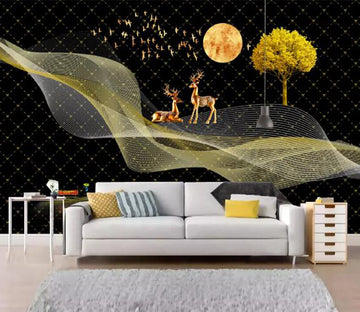 3D Moon Ship Deer WC2308 Wall Murals