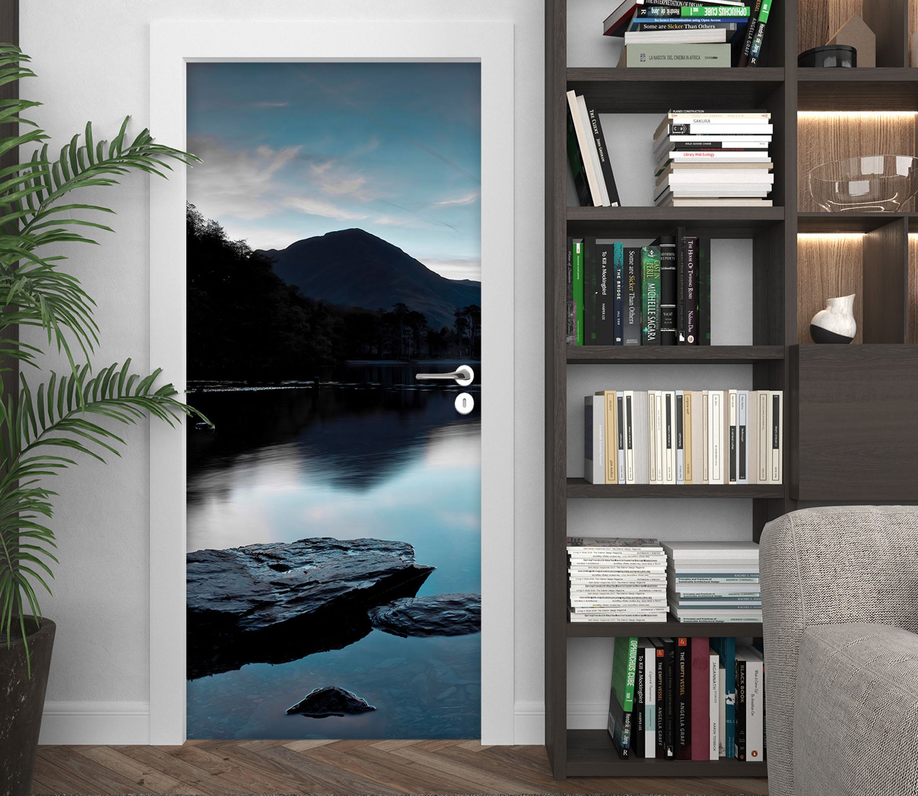 3D Lake Mountain Shadow 10673 Assaf Frank Door Mural