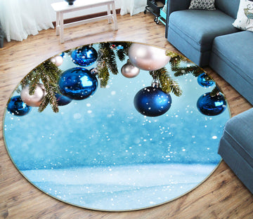 3D Blue Ball 56069 Christmas Round Non Slip Rug Mat Xmas