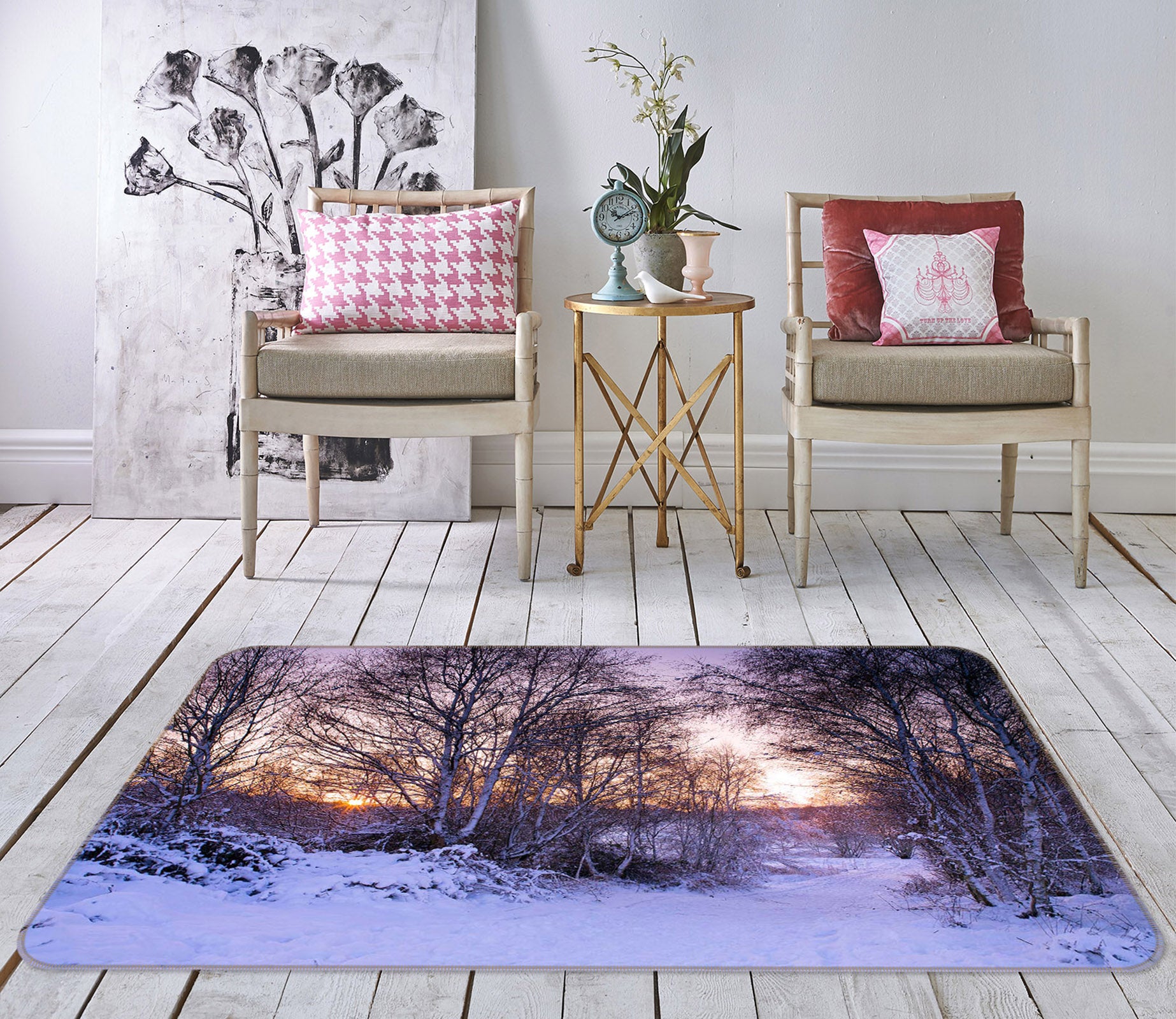 3D Snow Forest 1002 Assaf Frank Rug Non Slip Rug Mat