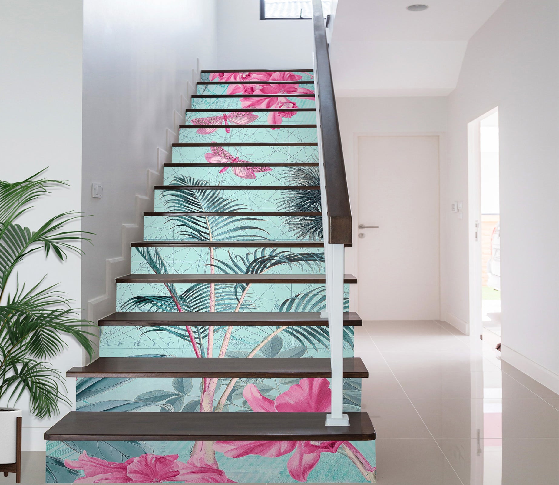 3D Pink Flowers Leaves 104130 Andrea Haase Stair Risers