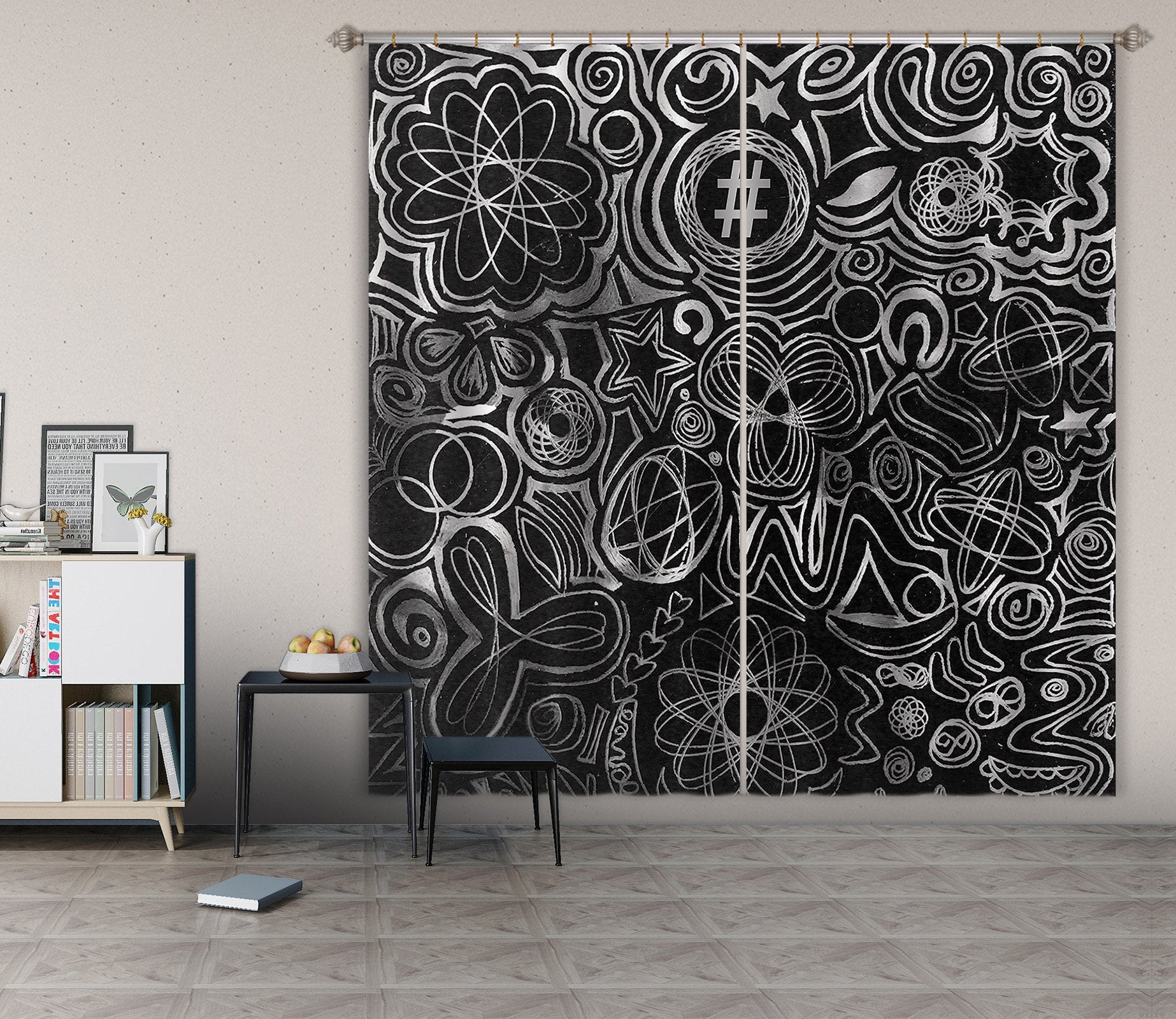 3D Black Pattern 049 Shandra Smith Curtain Curtains Drapes Wallpaper AJ Wallpaper 