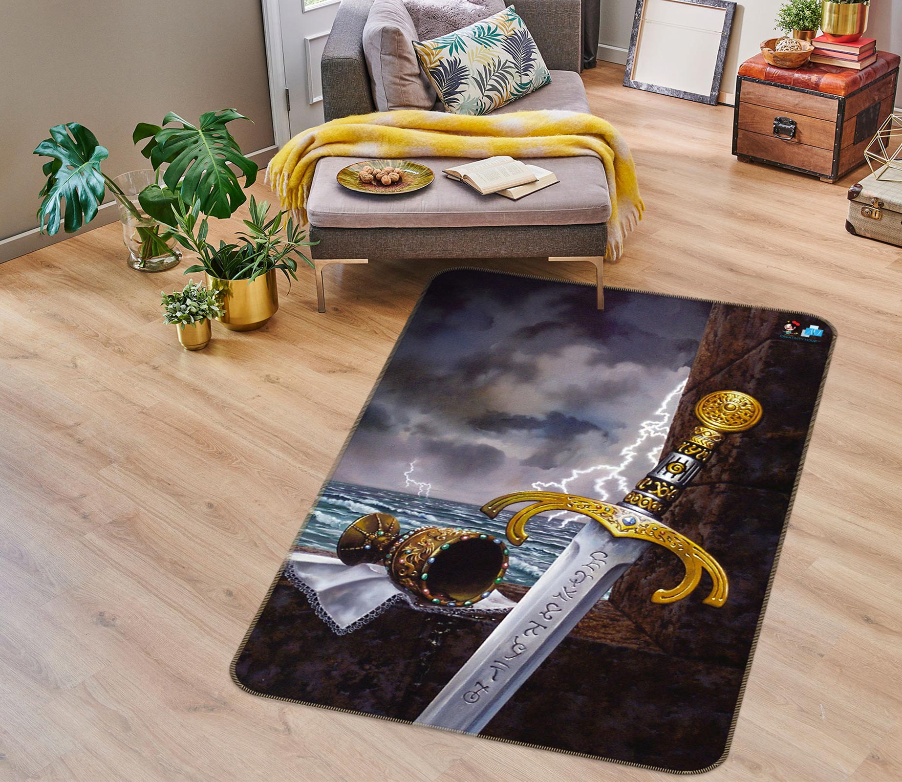 3D Ocean Thunder Sword 6005 Ciruelo Rug Non Slip Rug Mat