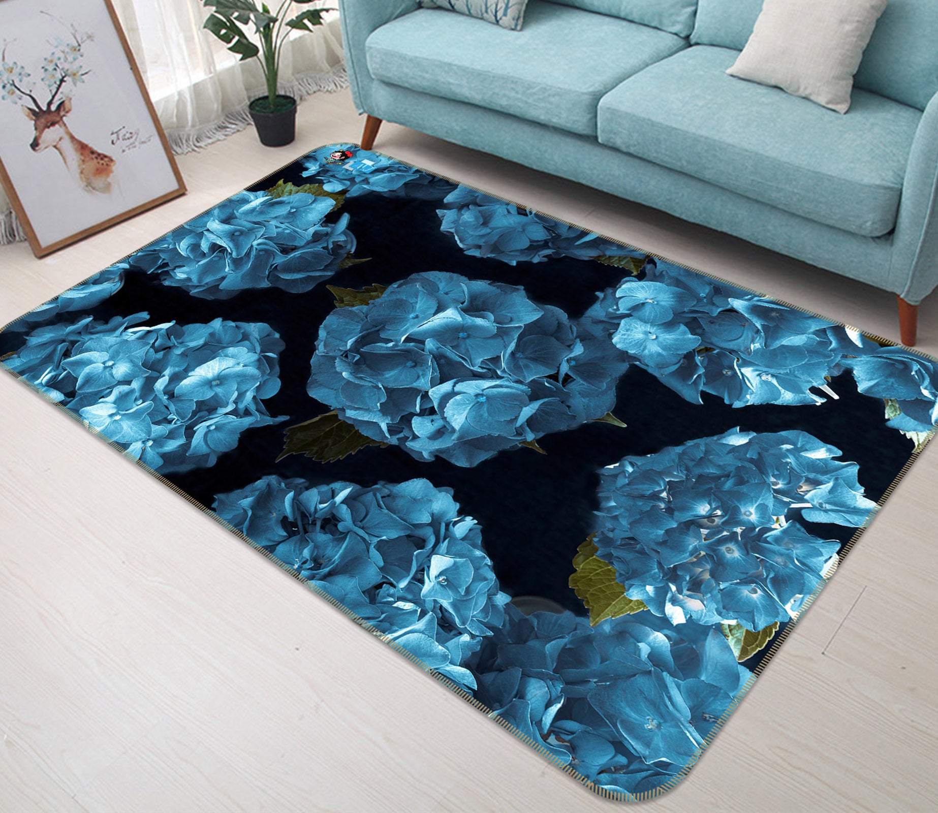 3D Blue Flower 6722 Assaf Frank Rug Non Slip Rug Mat