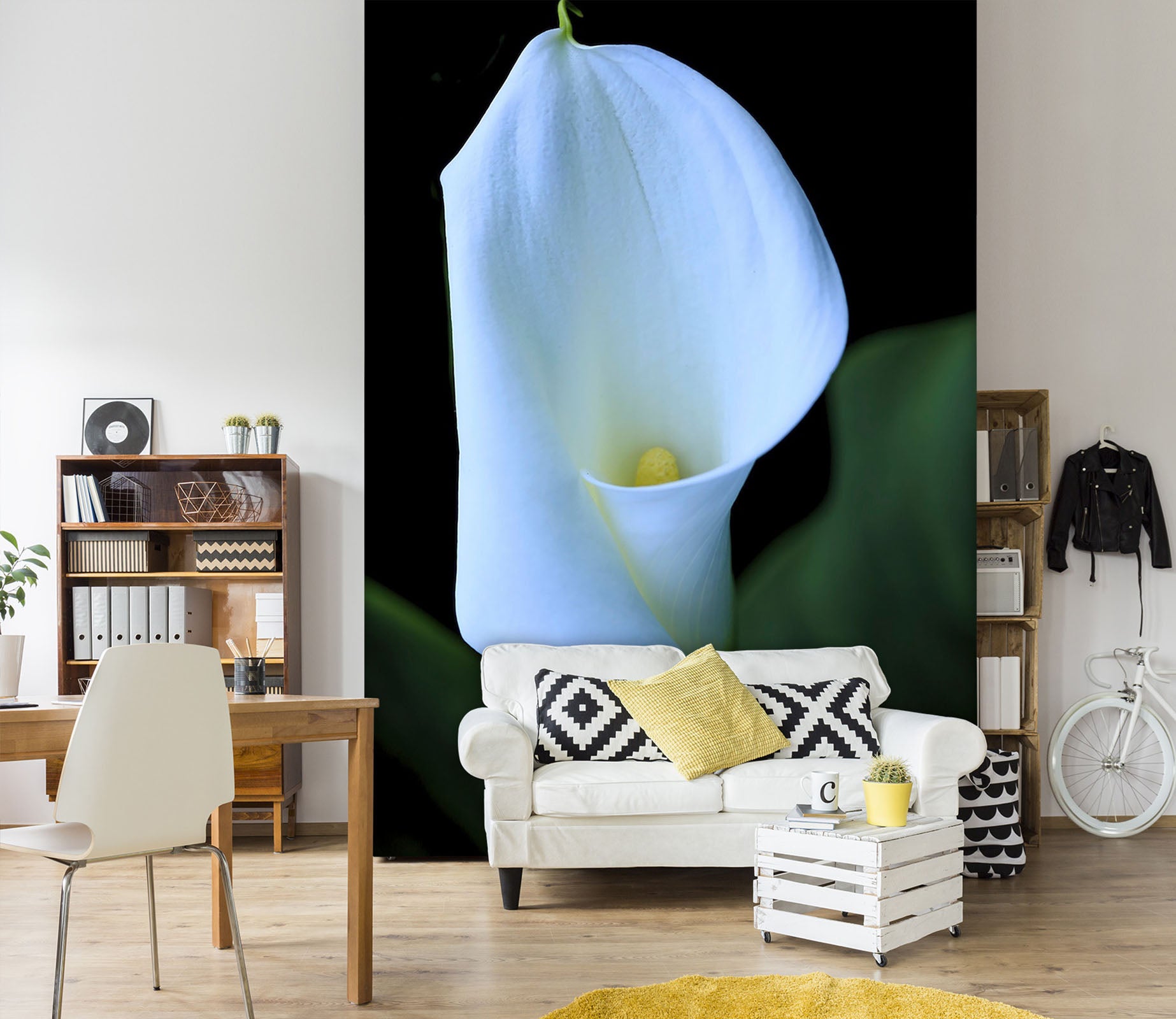 3D White Flowers 1404 Kathy Barefield Wall Mural Wall Murals