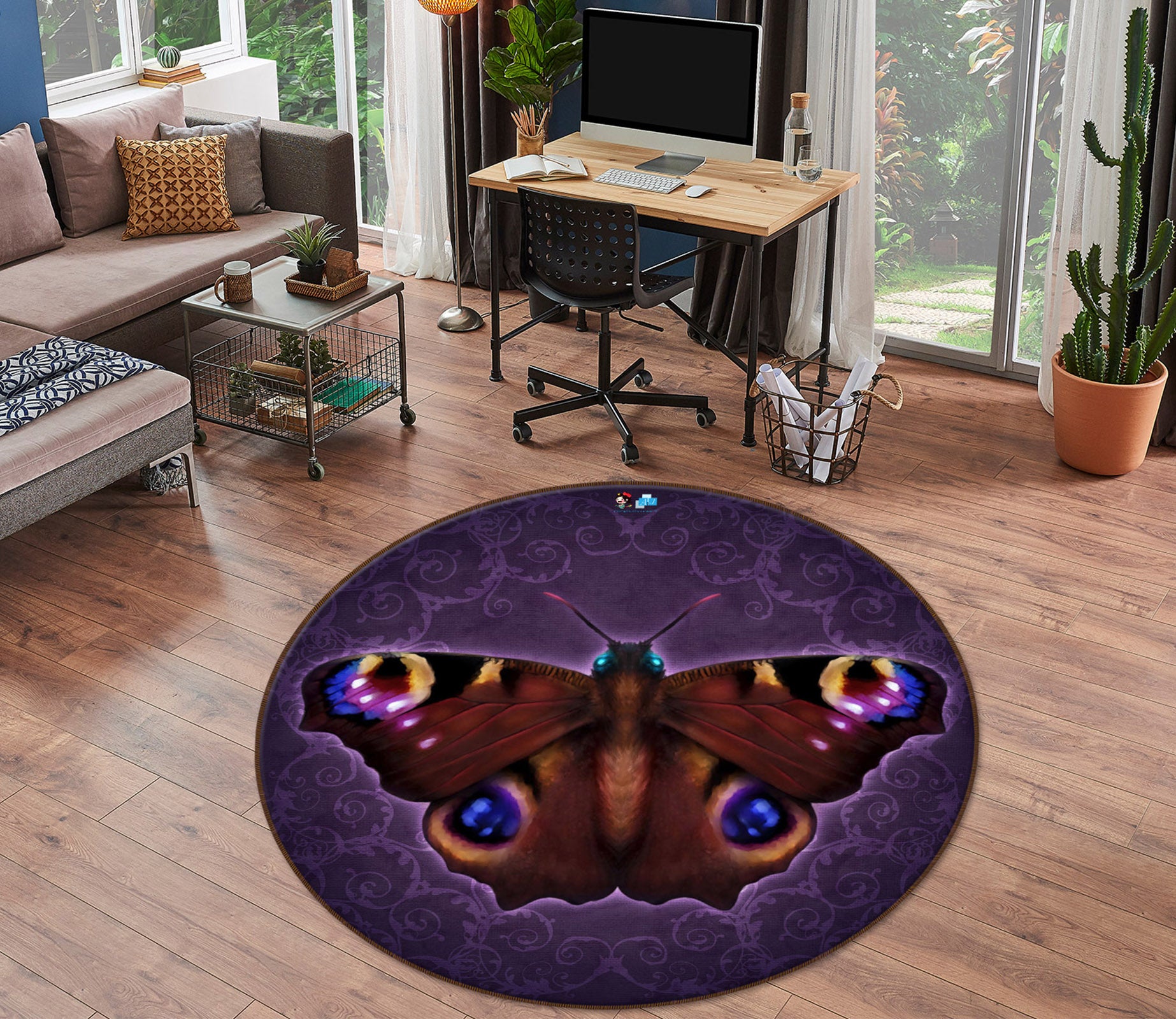 3D Brown Moth 8877 Brigid Ashwood Rug Round Non Slip Rug Mat