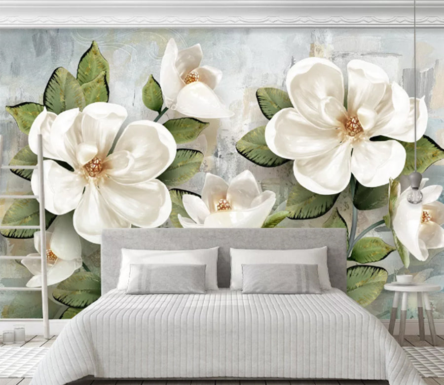 3D White Flower WC1802 Wall Murals