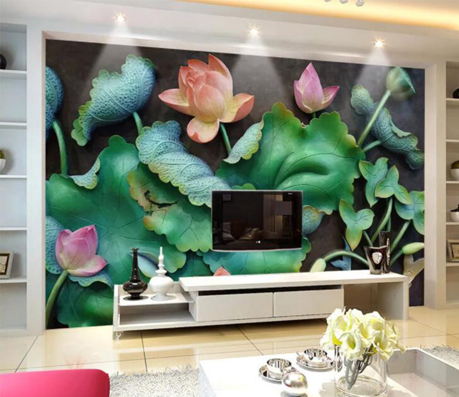 3D Lotus Goldfish WC1029 Wall Murals