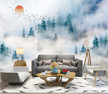 3D Sun Fog Forest WC1812 Wall Murals